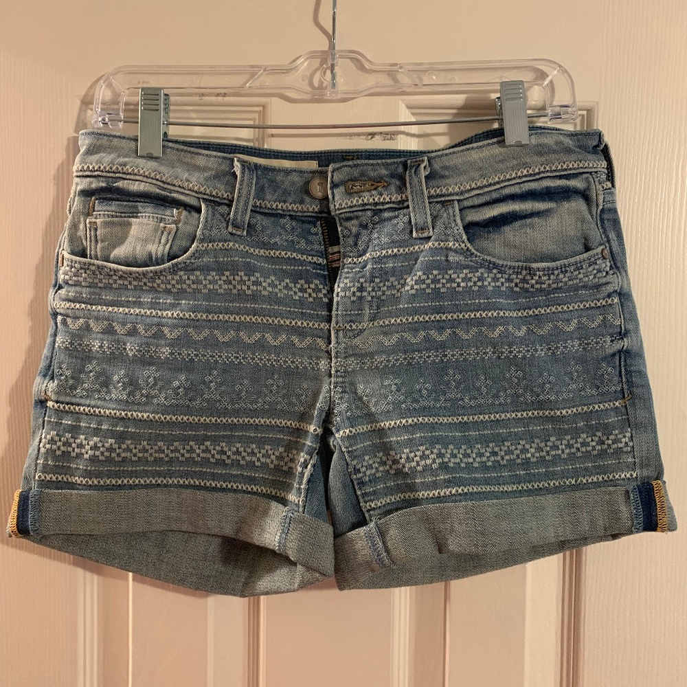 Anthropologie Denim Shorts with Tribal Stitching